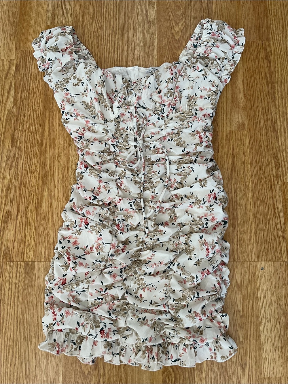 Ivory Floral Ruffle Mini Dress - Picture 5 of 5